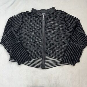 Dots Womens 2X Sheer Mesh Jacket Zip Front Black Faux Leather Trim Crop